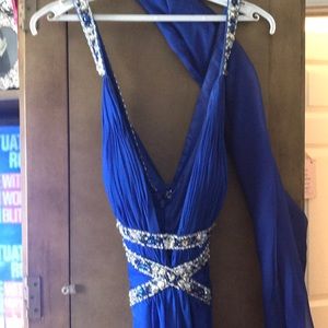Cobalt blue chiffon Evening down matching scarf